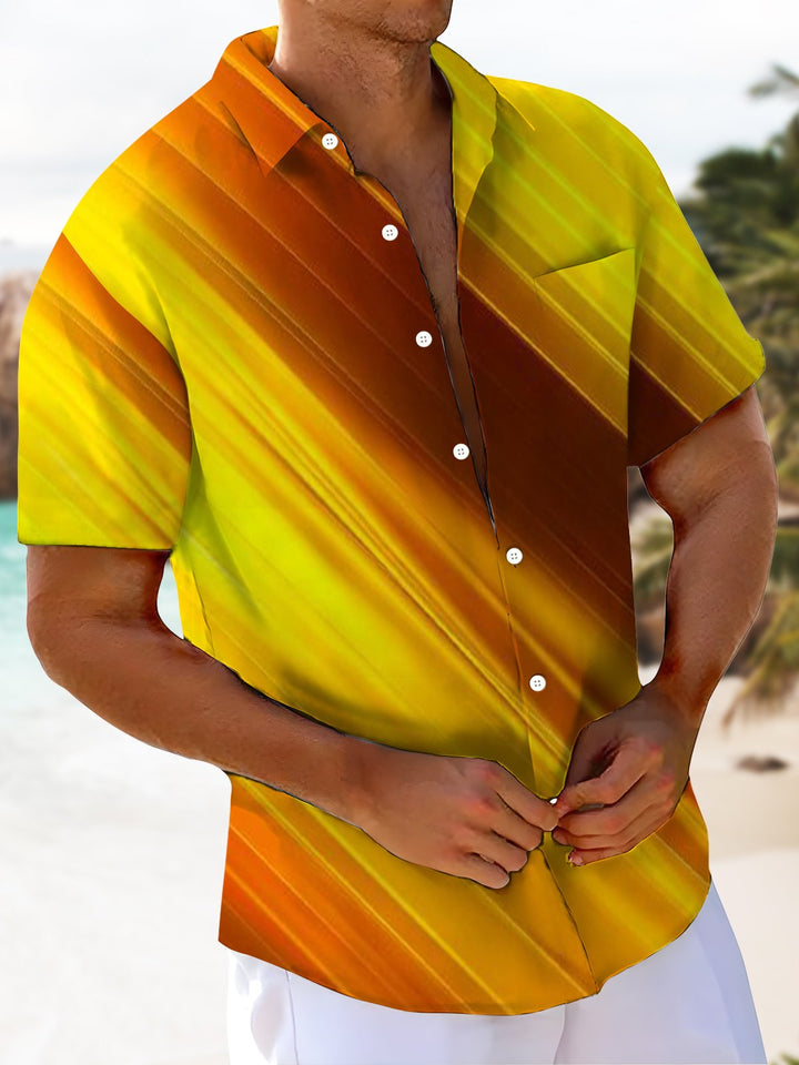 Alohadaddy® Casual Gradient Stripe Art Print Chest Pocket Men&