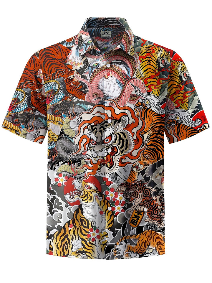 Alohadaddy® Vintage Tiger Art Print Chest Pocket Men&
