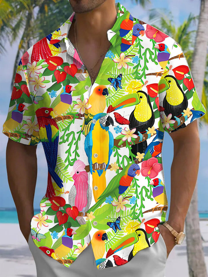 Alohadaddy® Hawaiian Parrot Art Print Chest Pocket Men&