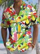 Alohadaddy® Hawaiian Parrot Art Print Chest Pocket Men's Short Sleeve Shirt Big & Tall