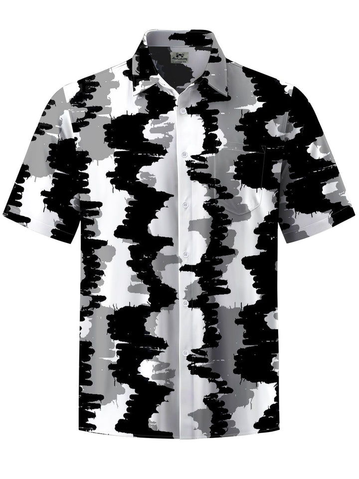Alohadaddy® Casual Stripe Geometric Art Print Chest Pocket Men&