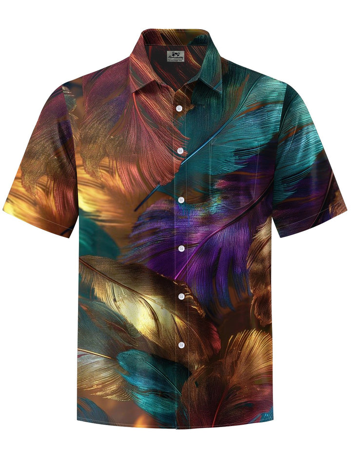 Alohadaddy® Vintage Feather Metallic Art Print Chest Pocket Men&