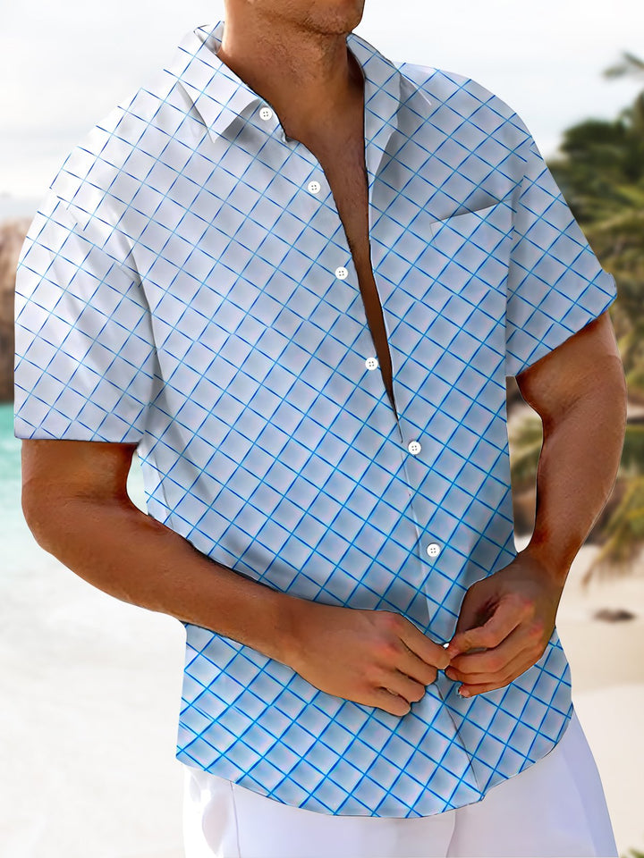 Alohadaddy® Hawaiian Plaid Ombre Art Print Chest Pocket Men&