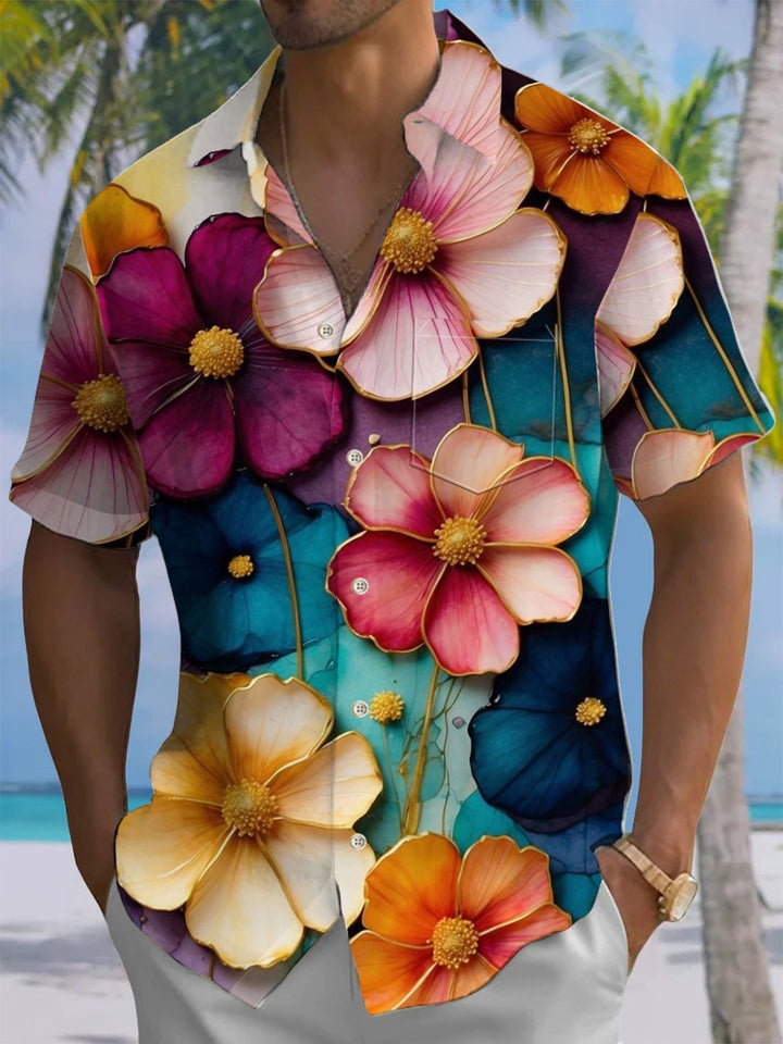 Alohadaddy® Vintage Floral Art Print Chest Pocket Men&