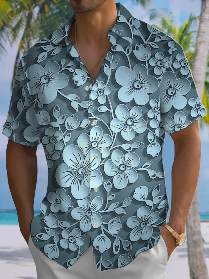 Alohadaddy® Casual Floral Art Print Chest Pocket Men&