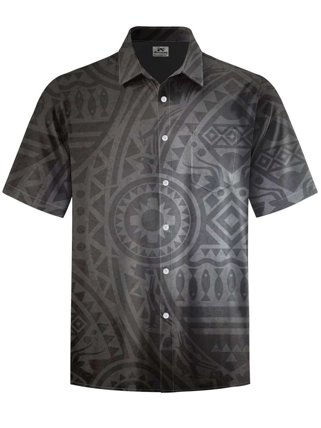 Alohadaddy® Casual Geometric Tiki Print Chest Pocket Men&