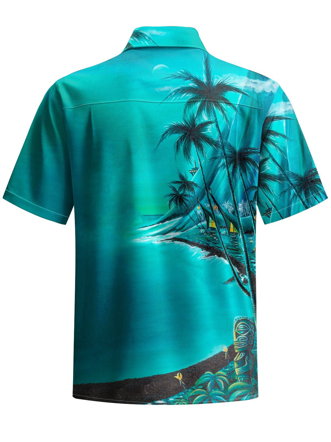 Alohadaddy® Retro Tiki Beach Holiday Art Print Chest Pocket Stretch Men&