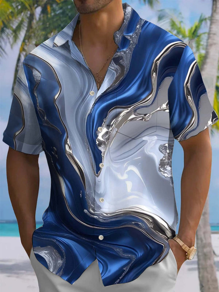 Alohadaddy® Casual Abstract Art Print Chest Pocket Men&