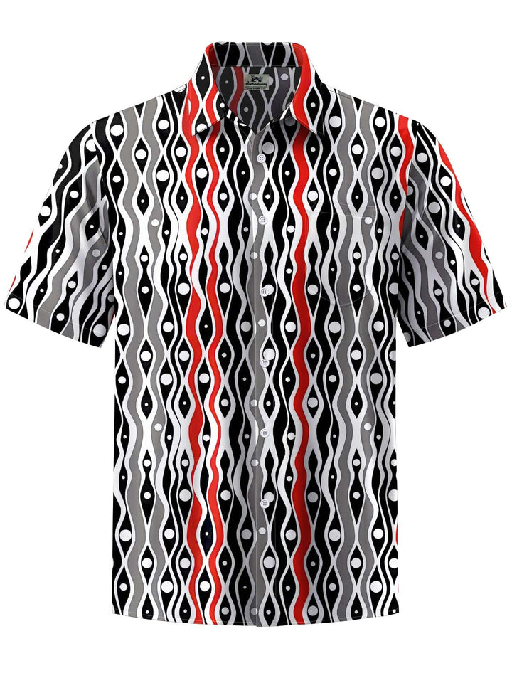 Alohadaddy® Casual Striped Geometric Art Print Chest Pocket Stretch Men&