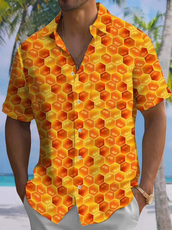Alohadaddy® Casual Geometric Honeycomb Print Art Pocket Stretch Men&