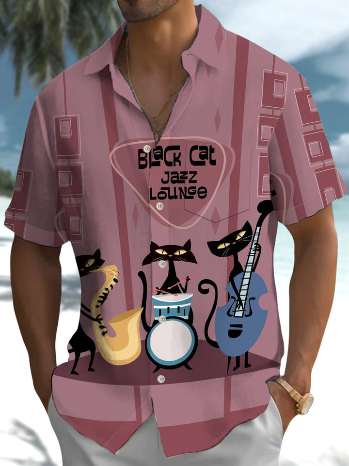 Alohadaddy® Casual Geometric Jazz Cat Print Art Pocket Stretch Men&