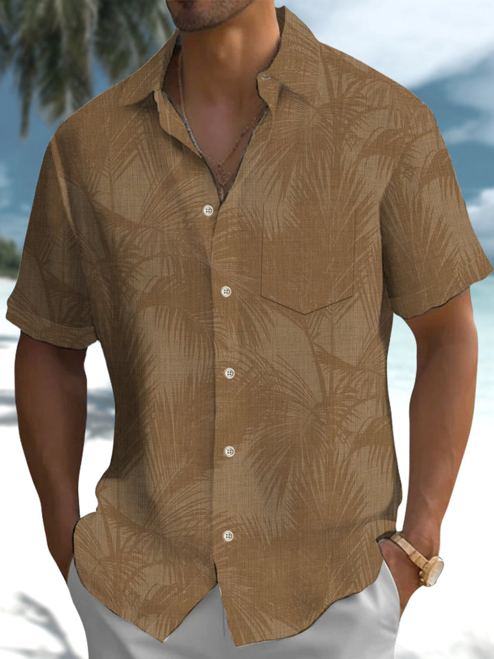 Alohadaddy® Casual Palm Leaf Print Pocket Elastic Button Men&