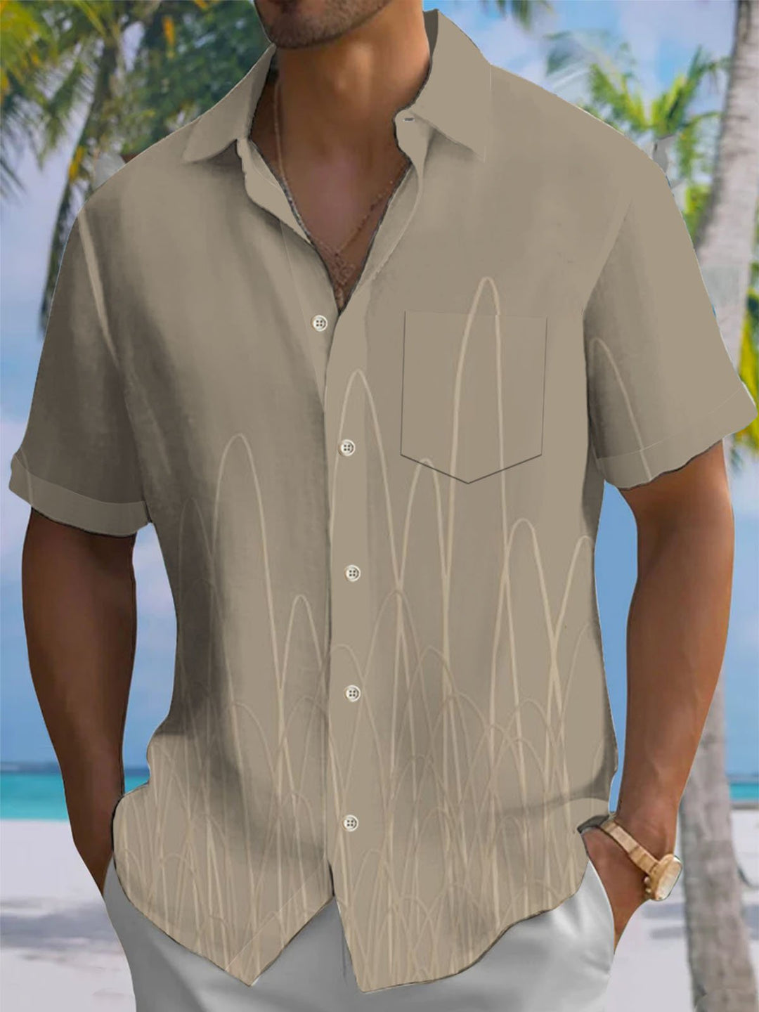 Alohadaddy® Casual Striped Geometric Print Pocket Stretch Men&