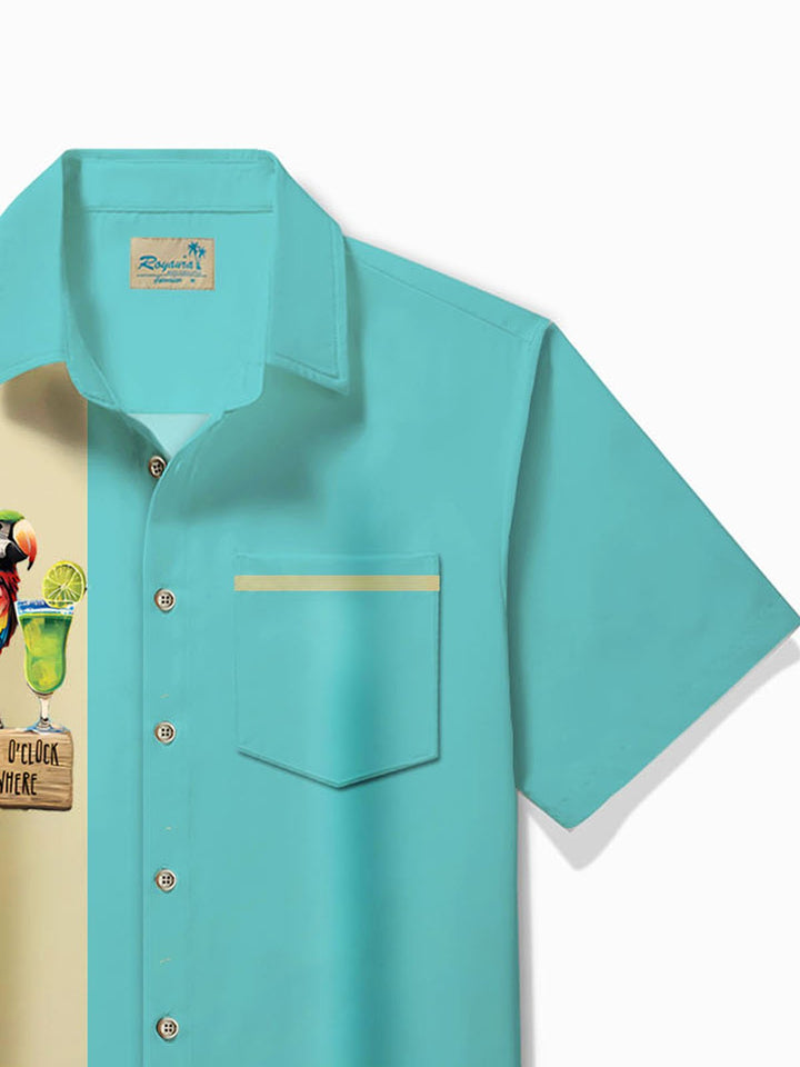 Chemise à manches courtes et poches boutonnées pour homme avec imprimé cocktail perroquet hawaïen Alohadaddy