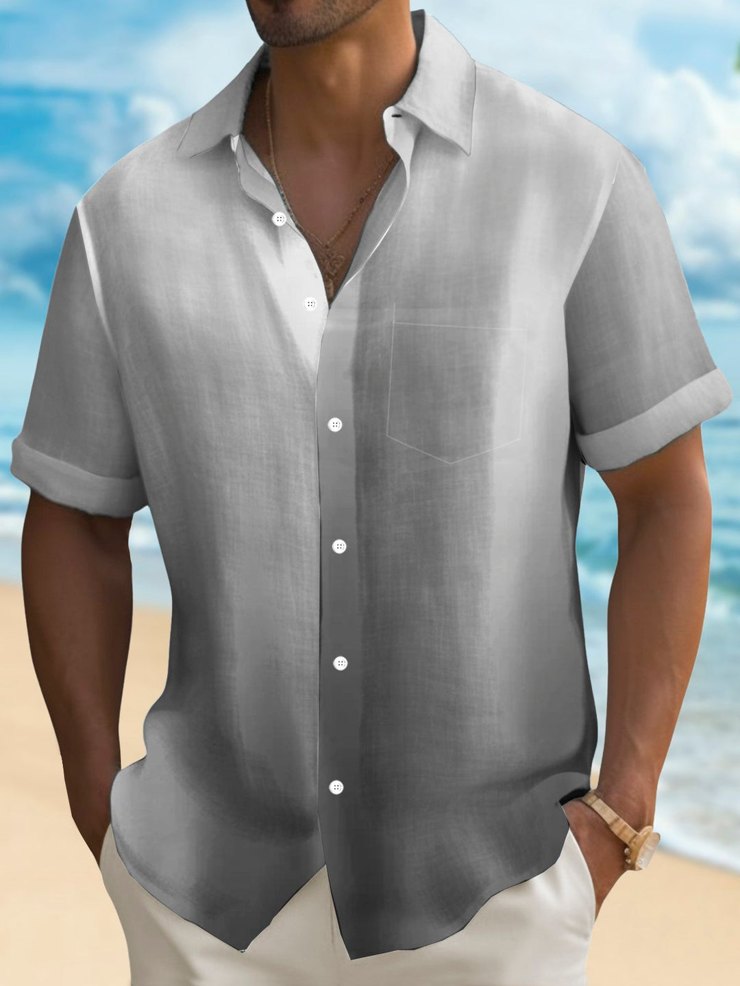 Camisa hawaiana de manga corta con bolsillo abotonado y estampado 3D en degradado hawaiano Alohadaddy para hombre talla grande y alta