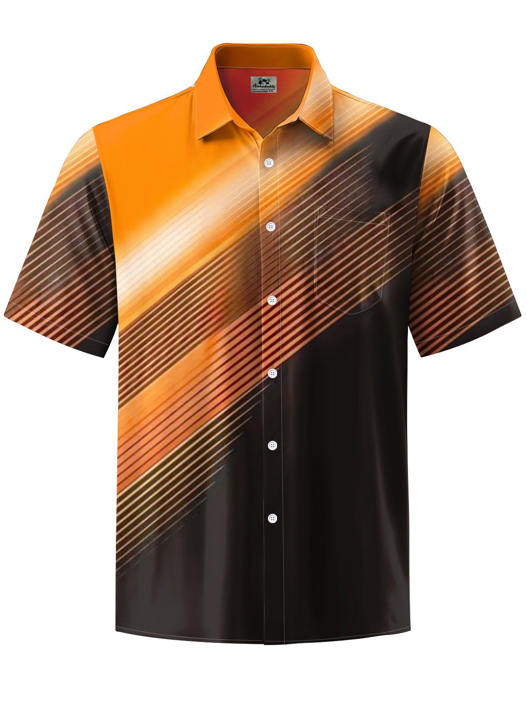 Alohadaddy® Casual Stripes Gradient Art Print Chest Pocket Men&