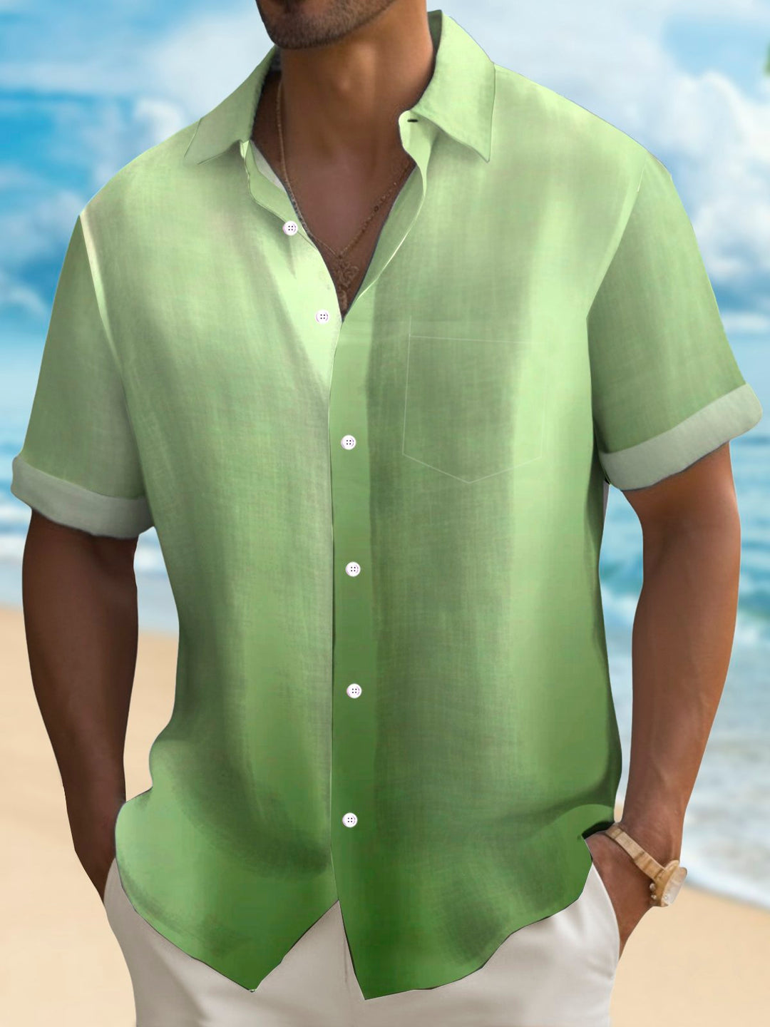 Camisa hawaiana de manga corta con bolsillo abotonado y estampado 3D en degradado hawaiano Alohadaddy para hombre talla grande y alta
