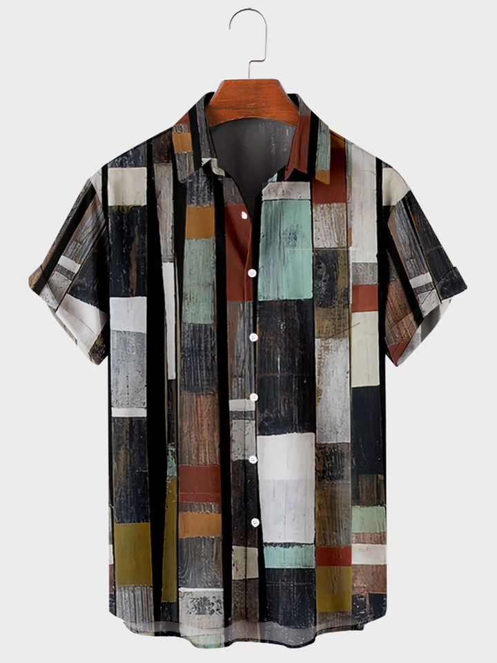 Black Geometric Cotton-Blend Printed Basic Shirts &amp; Tops
