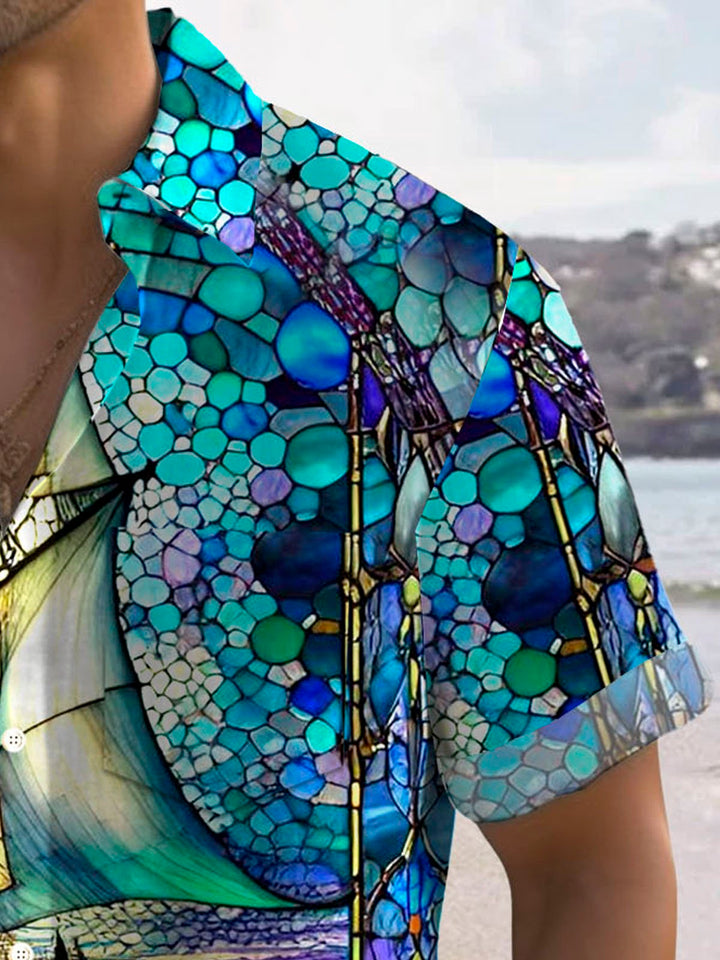 Camisa de manga corta con bolsillo abotonado para hombre con estampado de pintura al óleo y arte de navegación hawaiana de Alohadaddy