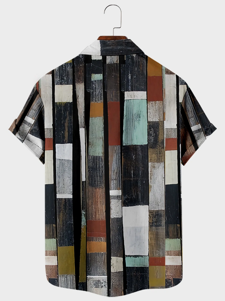 Black Geometric Cotton-Blend Printed Basic Shirts &amp; Tops