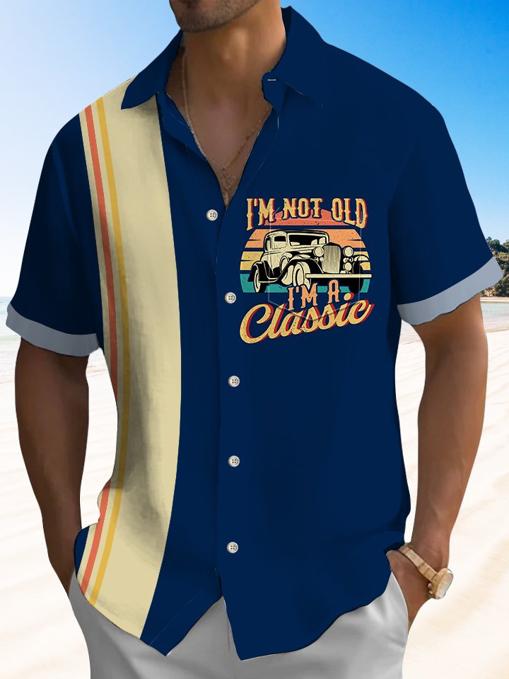 Camisa hawaiana con letras vintage de Alohadaddy No soy viejo, soy una camisa clásica de bolos