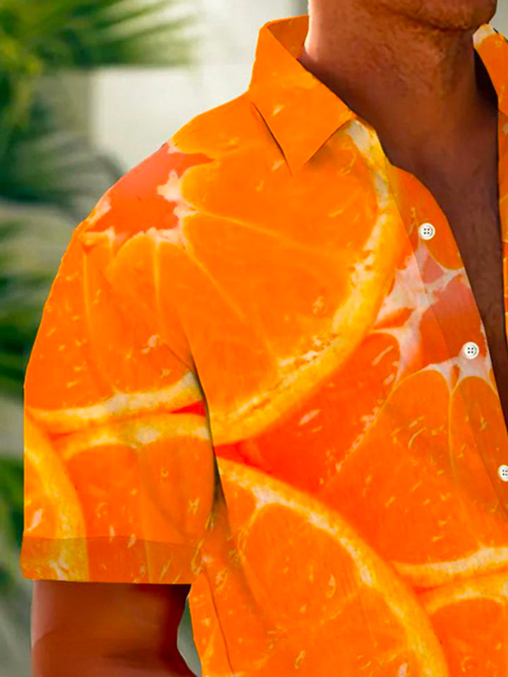 Camisa de manga corta con bolsillos y botones para hombre con estampado hawaiano de rodajas de naranja de Alohadaddy
