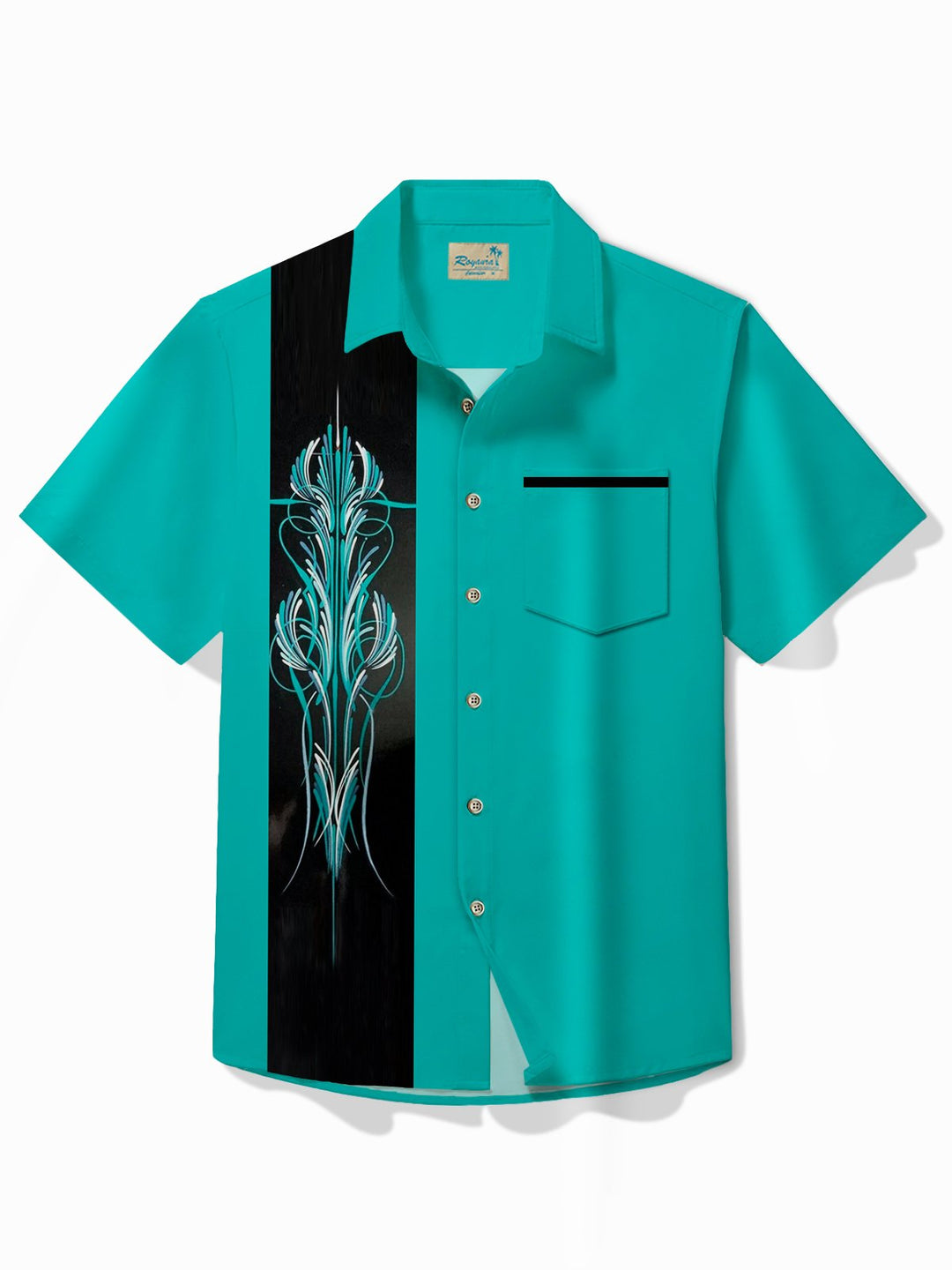 Camisa de manga corta con bolsillo abotonado y estampado degradado a rayas para hombre de estilo retro de bolos y automoción de Alohadaddy