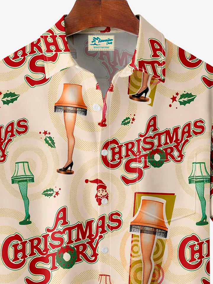 Camisa de manga corta con bolsillo y botones para hombre con estampado digital 3D de película navideña retro de Alohadaddy, talla grande y alta