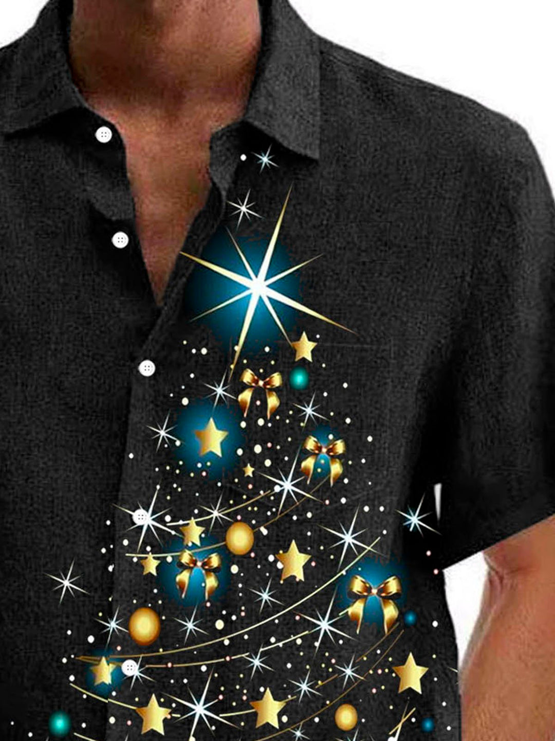 Camisa de manga corta con bolsillo abotonado y estampado navideño para hombre de Alohadaddy