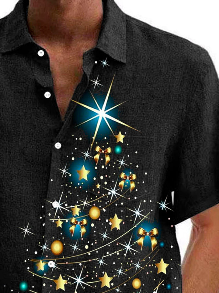 Camisa de manga corta con bolsillo abotonado y estampado navideño para hombre de Alohadaddy