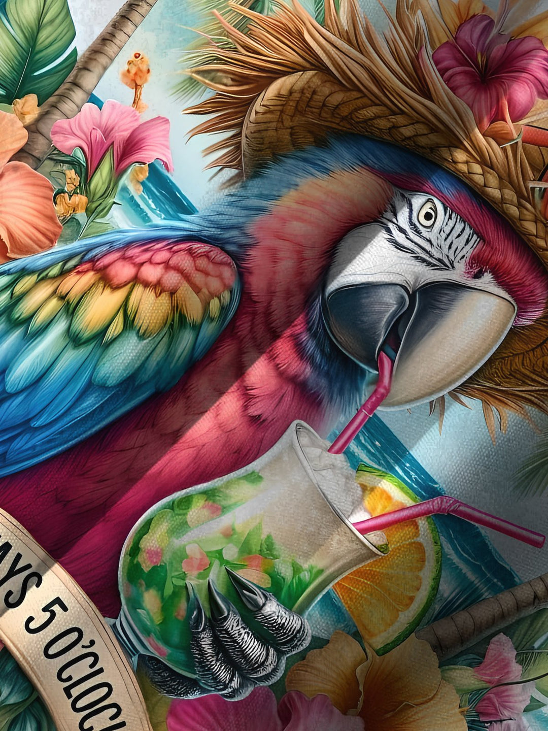 Alohadaddy Vacation Hawaii Parrot Print Art Pocket Button Elastic Oversized Shirt