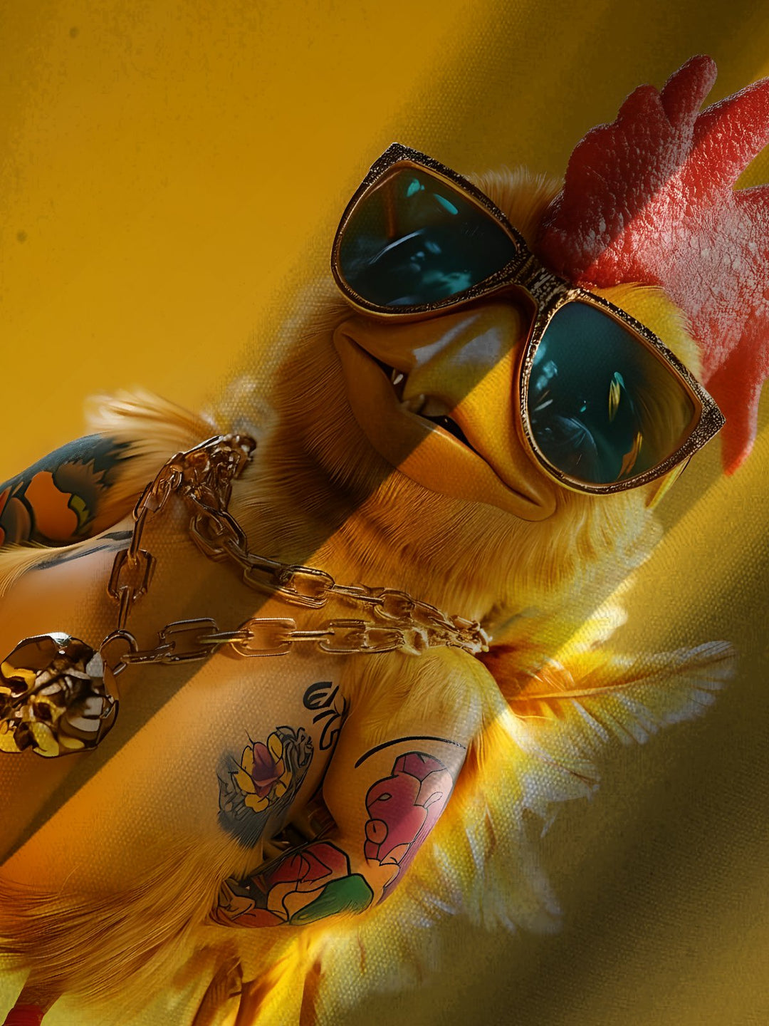 Alohadaddy Casual Daily Tattoo Little Yellow Chicken Print Art Polyester Stretch Button Cardigan Pocket Large Size Long Short Sleeve Shirt