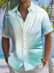 Alohadaddy Casual Gradient Palm Leaves Art Print Moisture Wicking Chest Pocket Hawaiian Short Sleeve Shirt