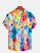 Alohadaddy® Casual Floral Abstract Smudge Print Art Chest Pocket Elastic Oversized Hawaiian Cuban Collar Shirt