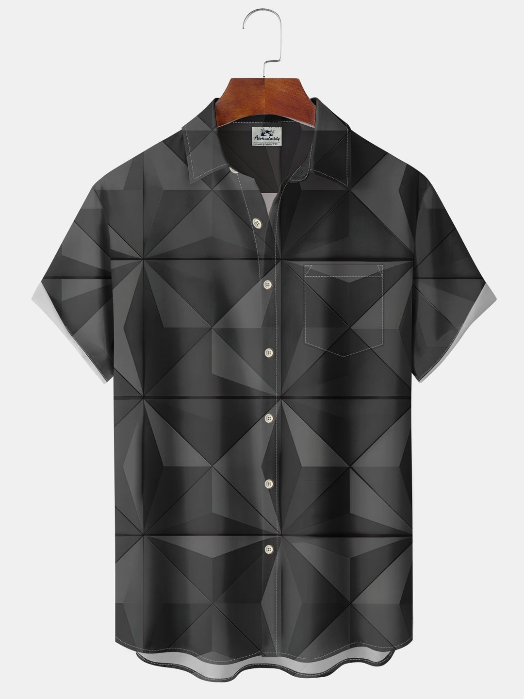 Alohadaddy® Vintage Geometric Art Print Chest Pocket Stretch Hawaiian Short Sleeve Shirt Big &amp; Tall