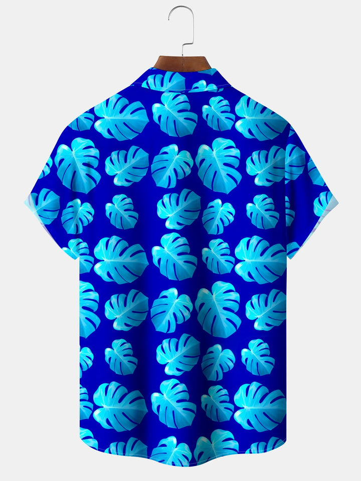Alohadaddy® Hawaiian Leaves Print Chest Pocket Stretch Moisture Wicking Men&