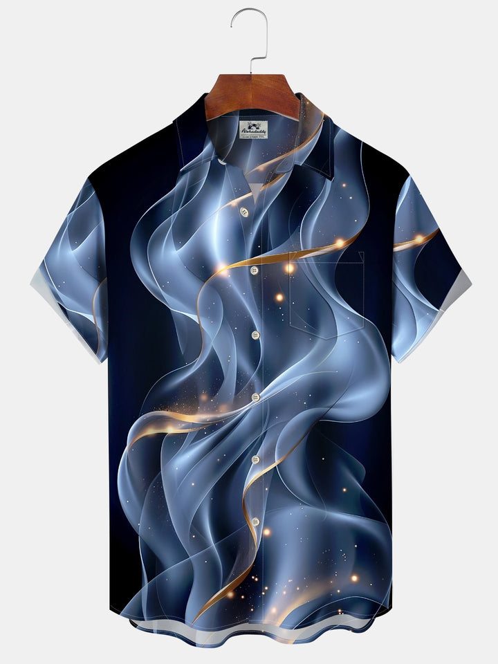 Alohadaddy® Casual Abstract Textured Print Chest Pocket Stretch Oversized Men&