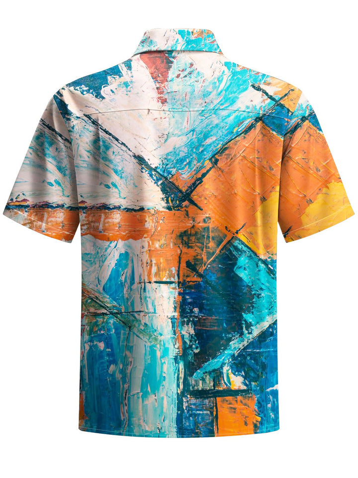 Alohadaddy® Vintage Geometric Paint Print Chest Pocket Men&
