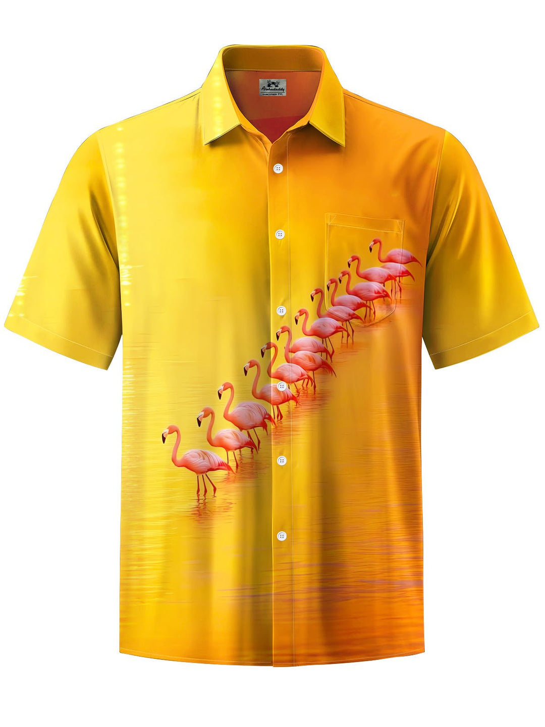 Alohadaddy® Hawaii Flamingo Seaside Print Chest Pocket Men&