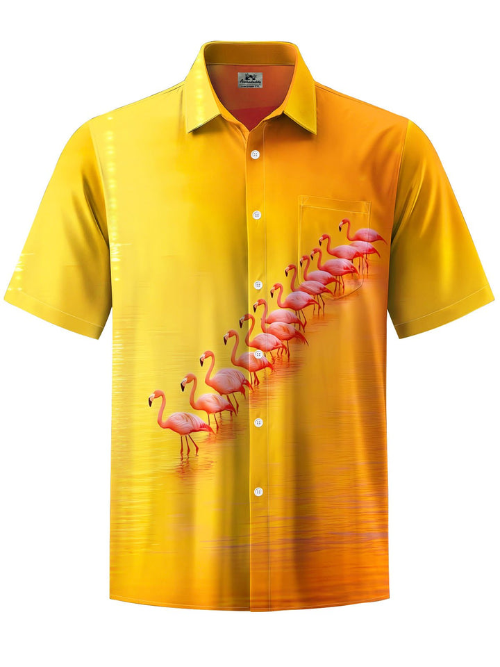 Alohadaddy® Hawaii Flamingo Seaside Print Chest Pocket Men&