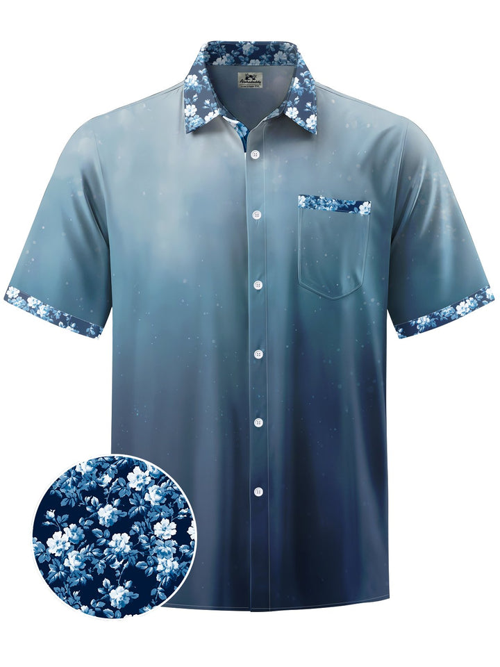 Alohadaddy® Vintage Floral Gradient Print Chest Pocket Men&