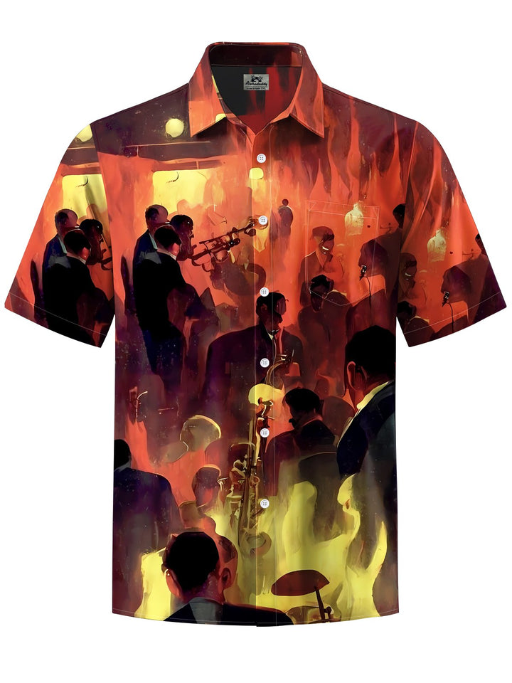 Alohadaddy® Vintage Jazz Bar Print Art Chest Pocket Men&