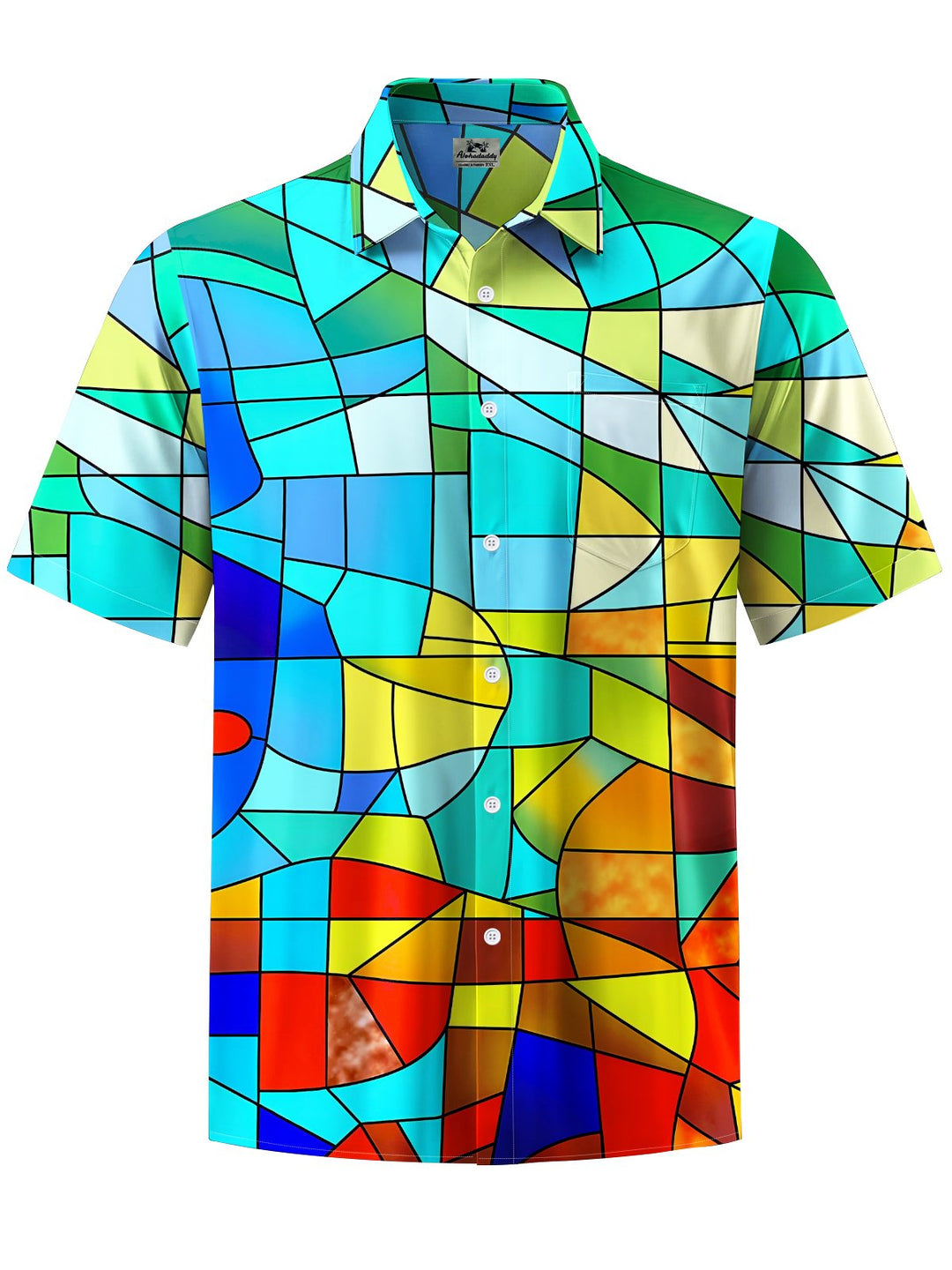 Alohadaddy® Casual Gradient Geometric Art Print Chest Pocket Men&