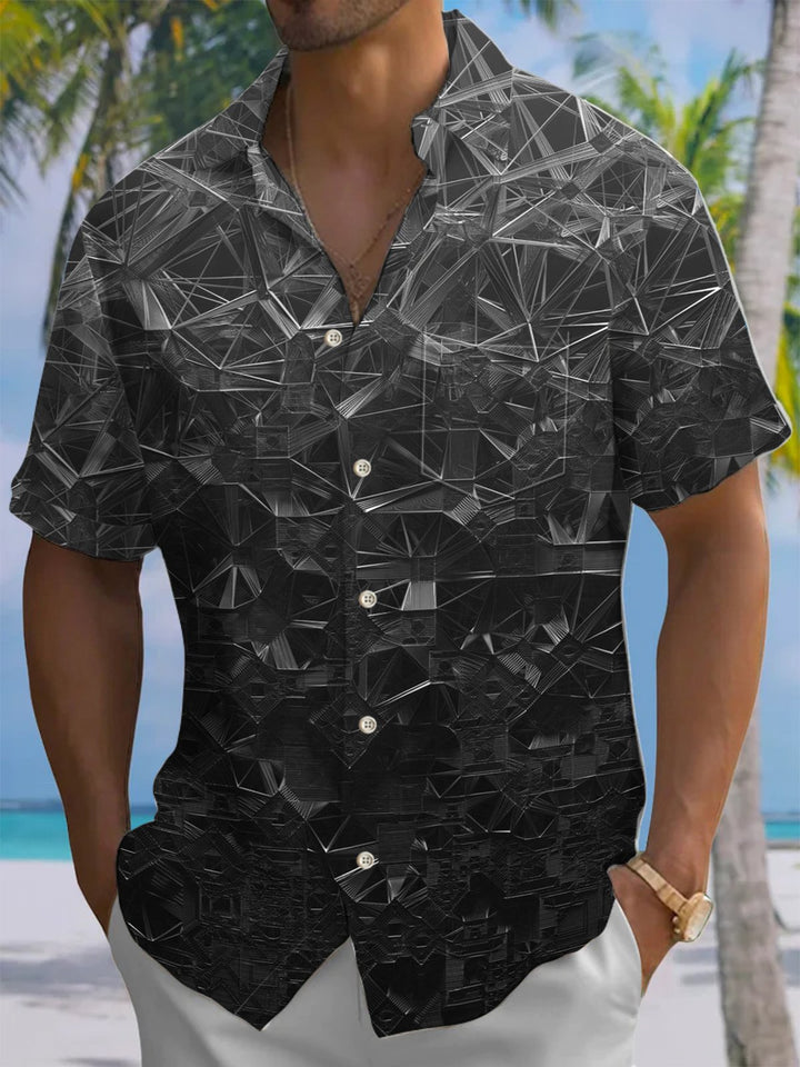 Alohadaddy® Casual Geometric Gradient Print Art Mens Moisture Wicking Short Sleeve Shirt Big &amp; Tall