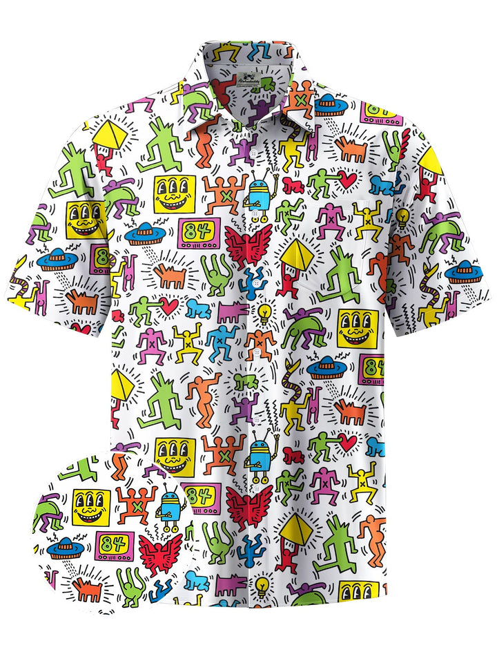 Alohadaddy® Casual Fun Geometric Art Print Chest Pocket Men&