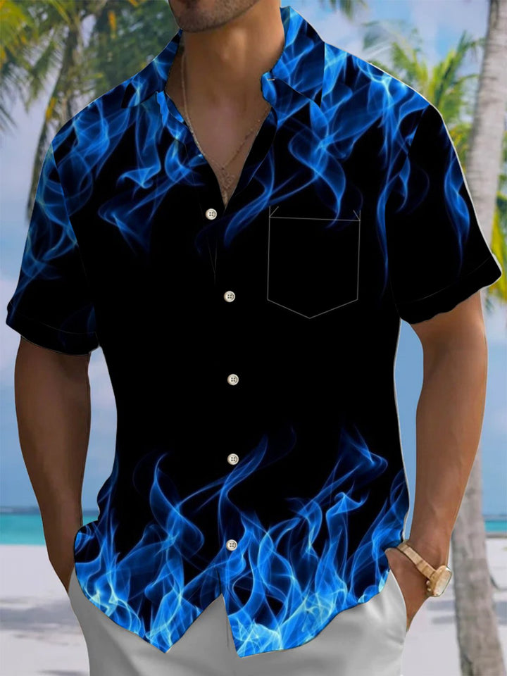 Alohadaddy® Casual Flame Art Print Chest Pocket Men&