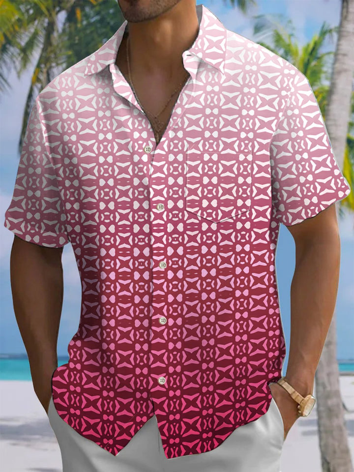 Alohadaddy® Casual Geometric Gradient Art Print Chest Pocket Men&