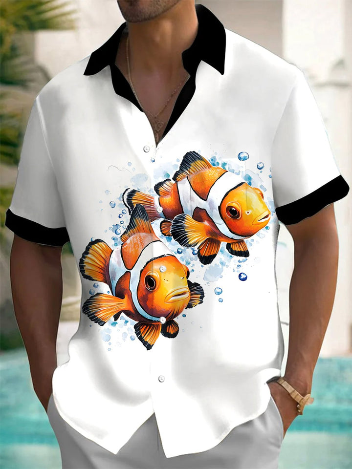 Alohadaddy® Hawaii Goldfish Art Print Moisture Wicking Mens Short Sleeve Shirt Big &amp; Tall