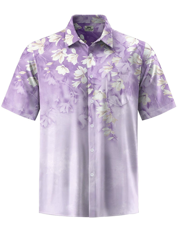 Alohadaddy® Hawaiian Gradient Floral Art Print Chest Pocket Men&
