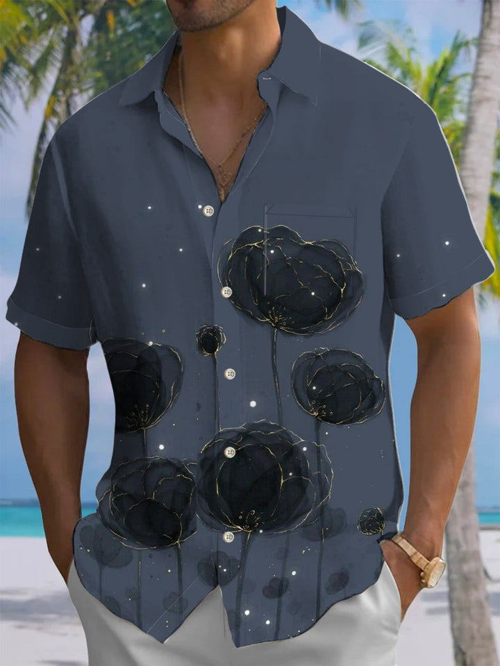 Alohadaddy® Casual Floral Art Print Chest Pocket Men&
